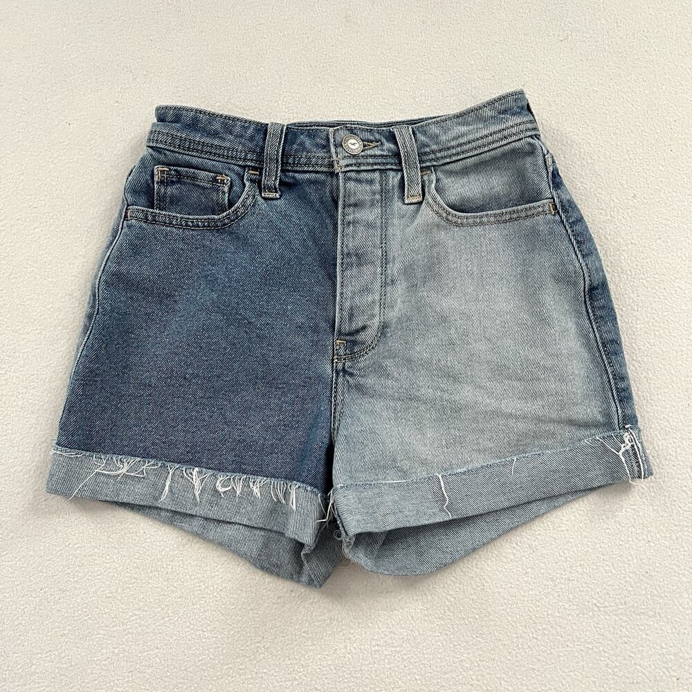 Hollister 3” Ultra High Rise Button Two Tone Stretch Denim Mom Shorts 00 W23
